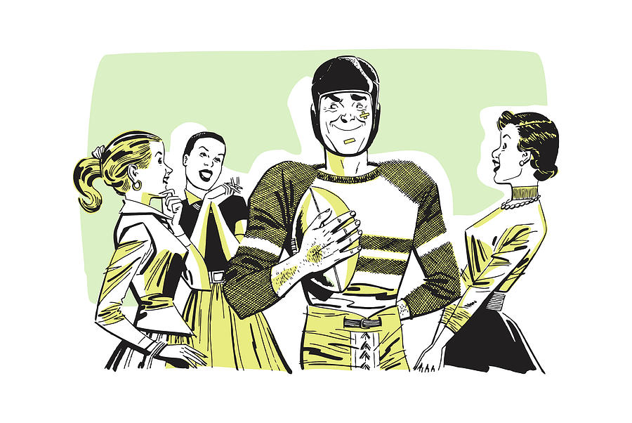 Football Drawing - Football Player with Female Admirers #2 by CSA Images
