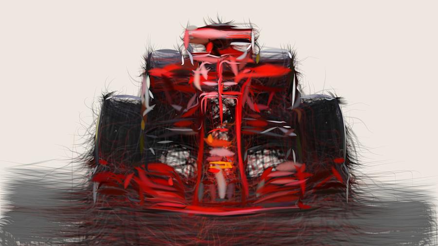 Formula1 Ferrari SF71H Drawing #3 Digital Art by CarsToon Concept