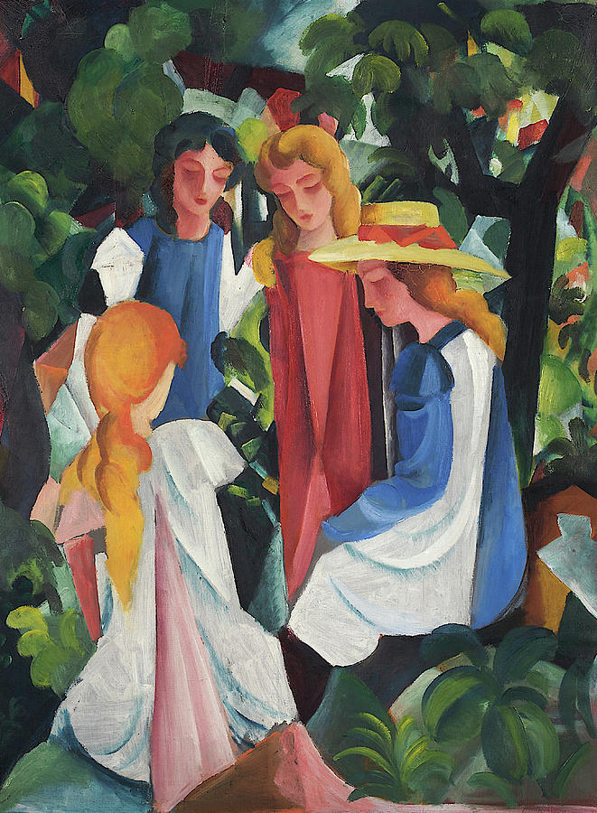 August Macke Painting - Four Girls #2 by August Macke