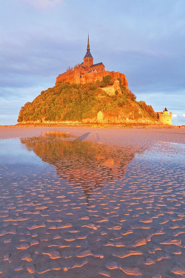 France, Normandy, Atlantic Ocean, English Channel, Basse-normandie, Mont Saint-michel The Abbey At Sunset #2 Digital Art by Luigi Vaccarella