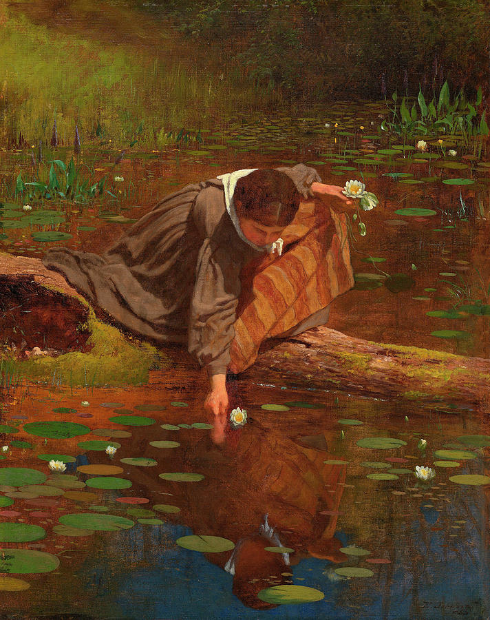 Eastman Johnson Painting - Gathering Lilies #2 by Eastman Johnson
