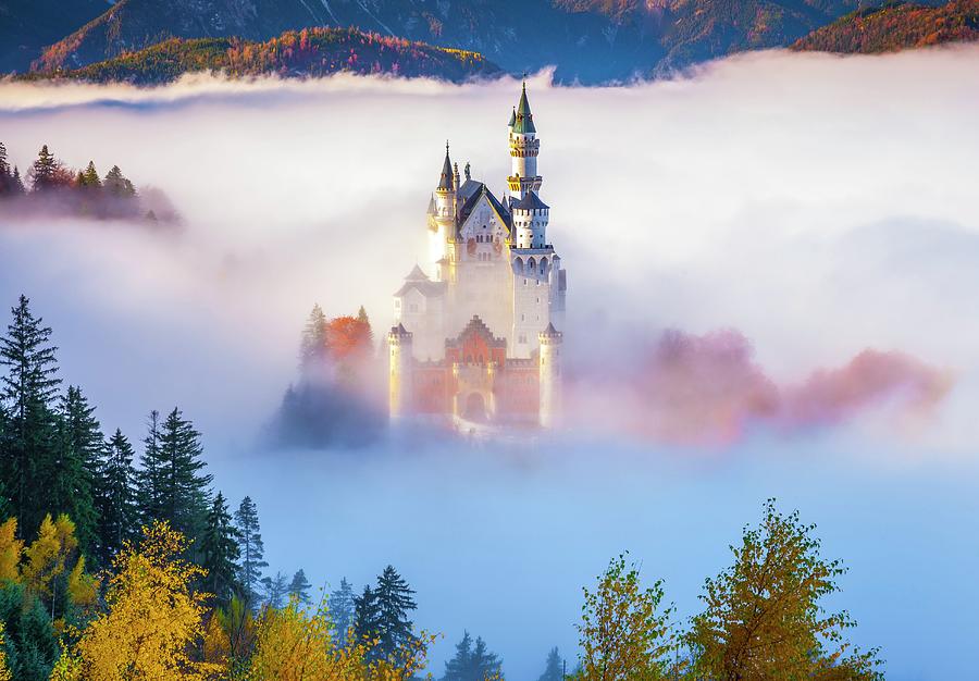 Architecture Digital Art - Germany, Bavaria, Swabia, Neuschwanstein Castle In The Fog #2 by Olimpio Fantuz