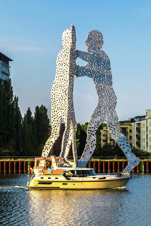 Germany, Berlin, Berlin Alt-treptow, Spree, Molecule Man Sculpture By Jonathan Borofsky On Spree River #2 Digital Art by Alessandro Saffo