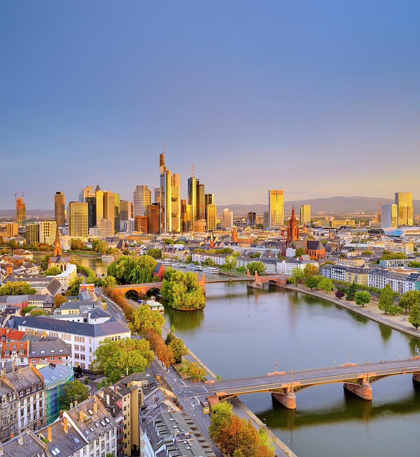 Germany, Hessen, Frankfurt Am Main, View Over Frankfurt City Center And Financial District With Main River. #2 Digital Art by Francesco Carovillano