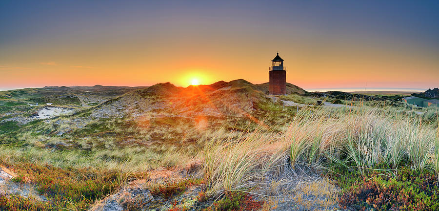 Germany, Schleswig-holstein, North Sea, North Frisian Island, Sylt Island, Altes Quermarkenfeuer Rotes Kliff, Also Called Rotes Kill Lighthouse Among Uwe Dunes In Kampen. #2 Digital Art by Francesco Carovillano