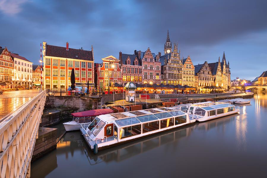 Architecture Photograph - Ghent, Belgium Old Town Cityscape #2 by Sean Pavone