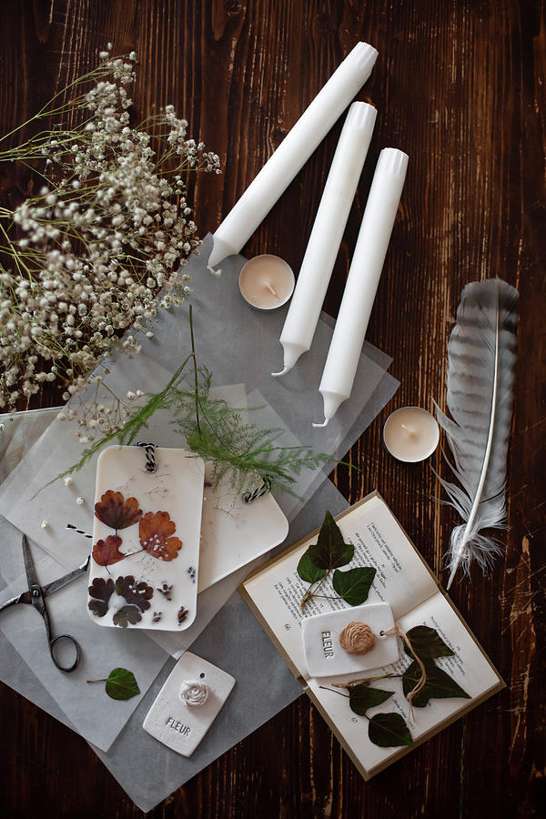Gift Tags And Handmade Scented Wax Tablets With Flowers And Leaves #2 Photograph by Alicja Koll