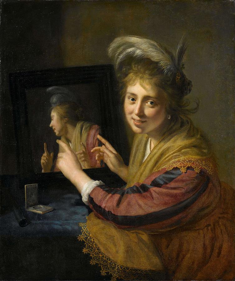 Girl at the mirror. #2 Painting by Paulus Moreelse Girl at the mirror. #2 Painting by Paulus Moreelse