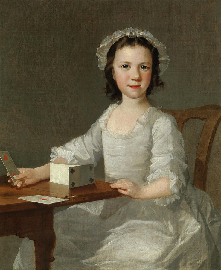 Girl Building a House of Cards. #2 Painting by Attributed to Thomas Frye