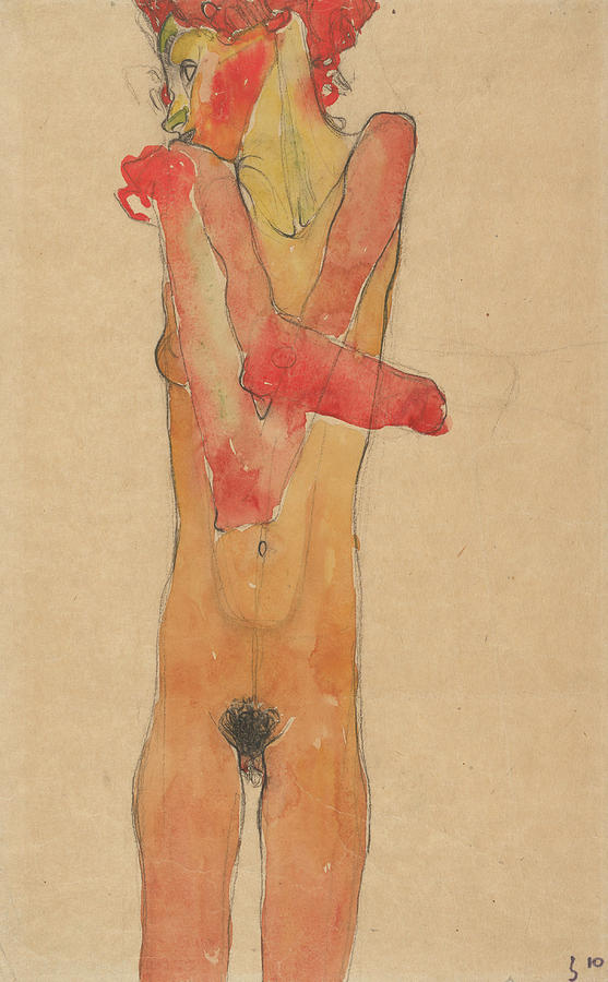 Egon Schiele Painting - Girl Nude with Folded Arms #2 by Egon Schiele