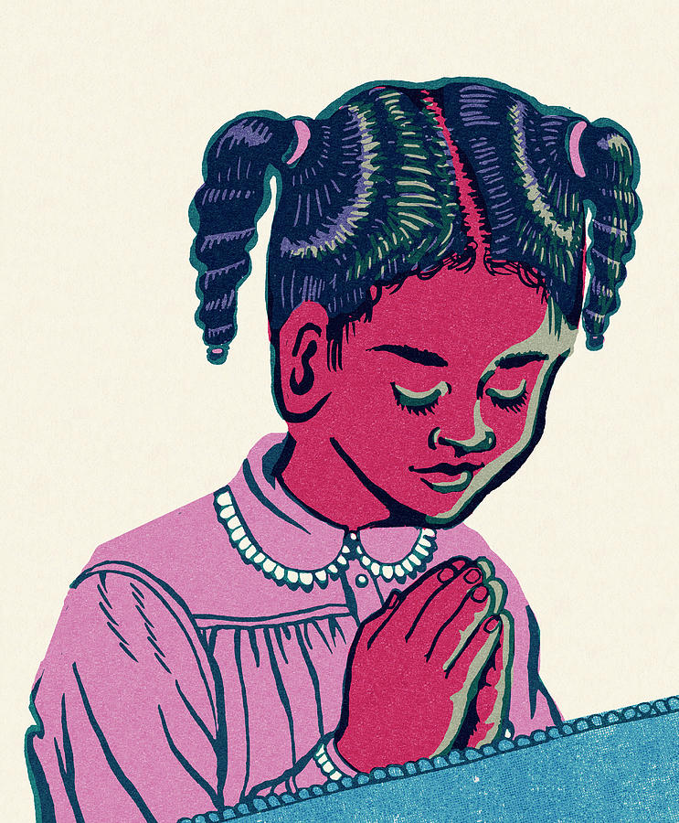 Vintage Drawing - Girl Praying #2 by CSA Images