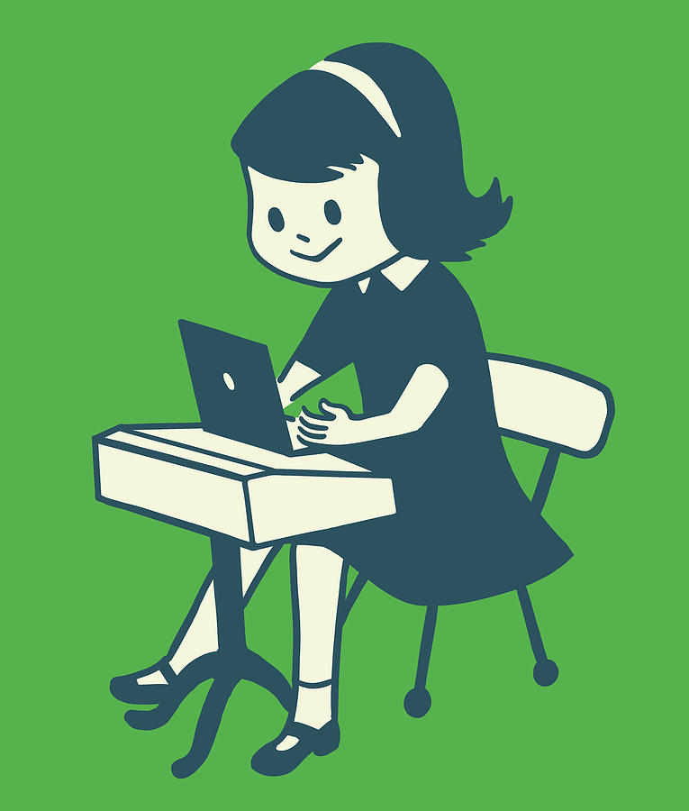 Girl Sitting at Desk Drawing by CSA Images | Pixels