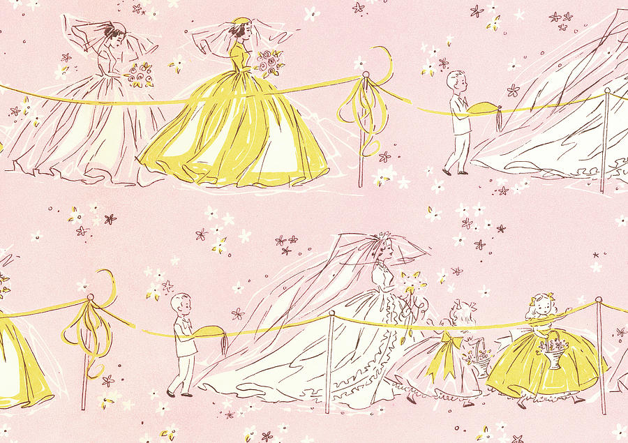 Vintage Drawing - Girls in dresses pattern #2 by CSA Images