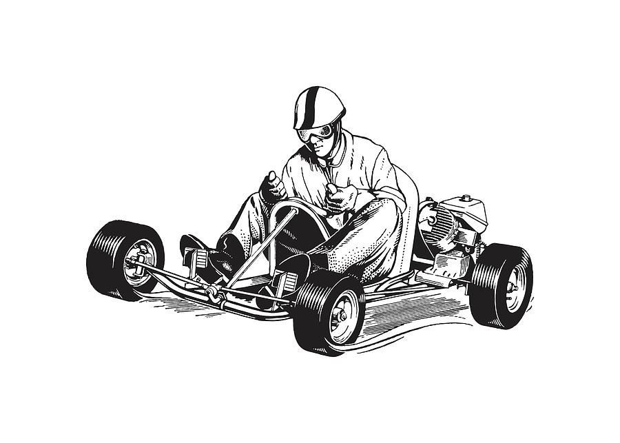 Black And White Drawing - Go Kart #2 by CSA Images
