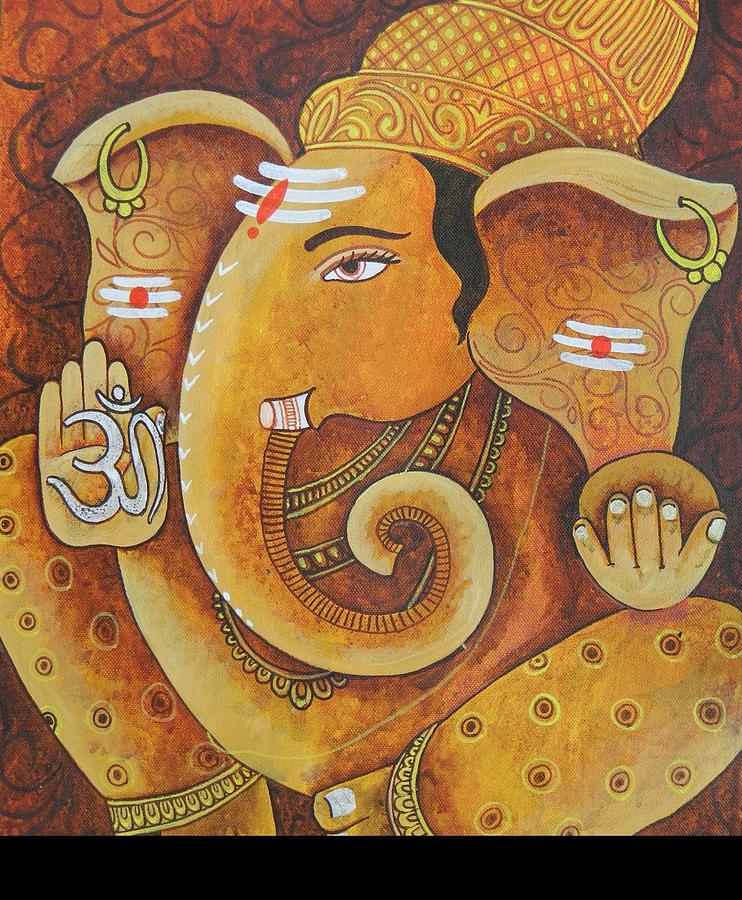 Golden Ganesha Painting By Vishal Gurjar Fine Art America