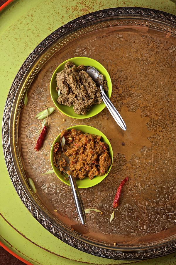 Green And Read Curry Paste. India. #2 Photograph by Andre Baranowski
