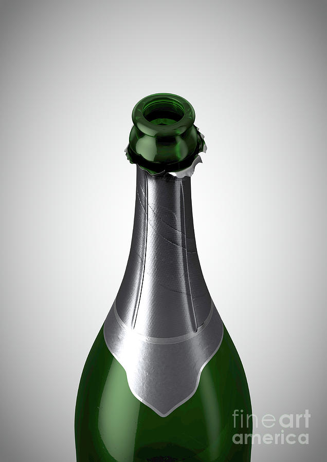 Bottle Digital Art - Green Champagne Bottle Open Neck #2 by Allan Swart