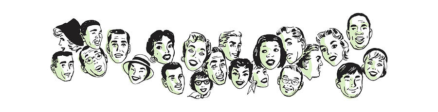 Vintage Drawing - Group of Smiling People #2 by CSA Images