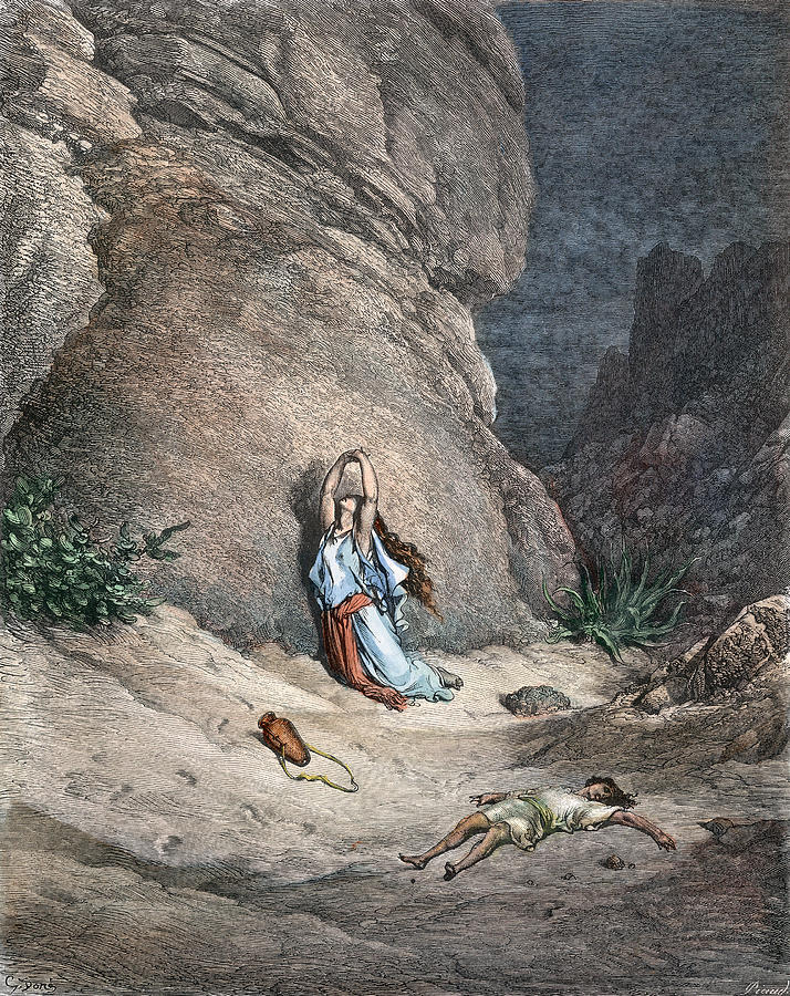 Hagar And Ishmael #3 Painting by Gustave Dore