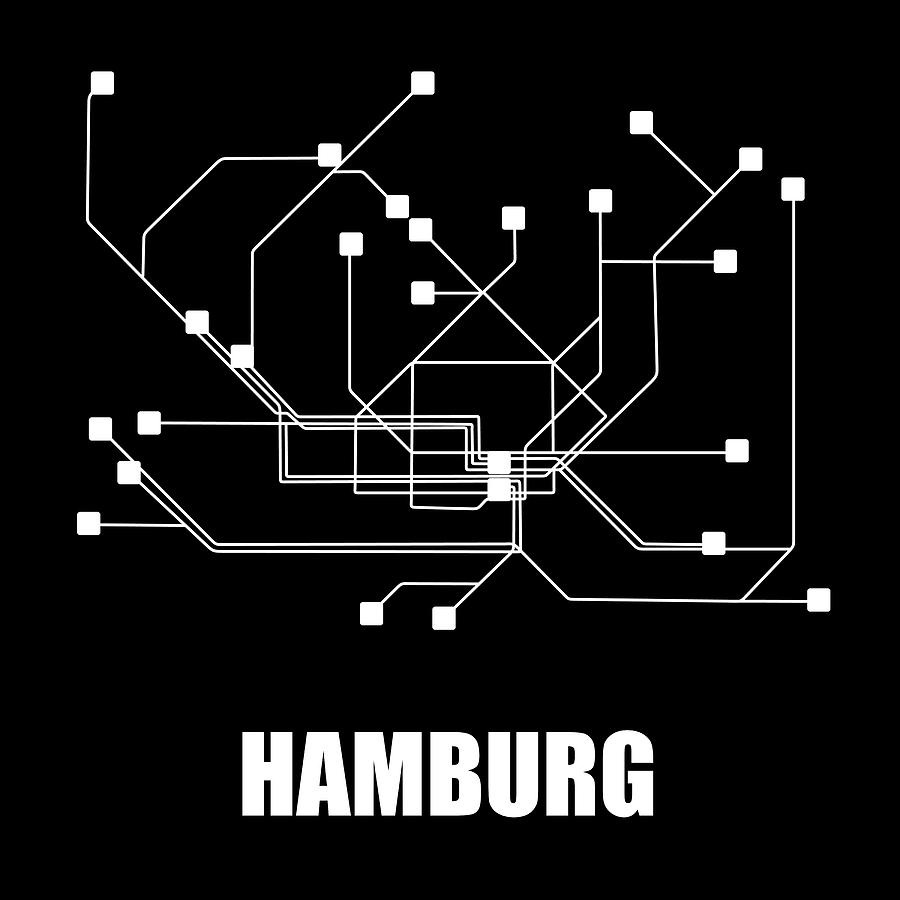Hamburg Digital Art - Hamburg Black Subway Map by Naxart Studio Hamburg Digital Art - Hamburg Black Subway Map by Naxart Studio