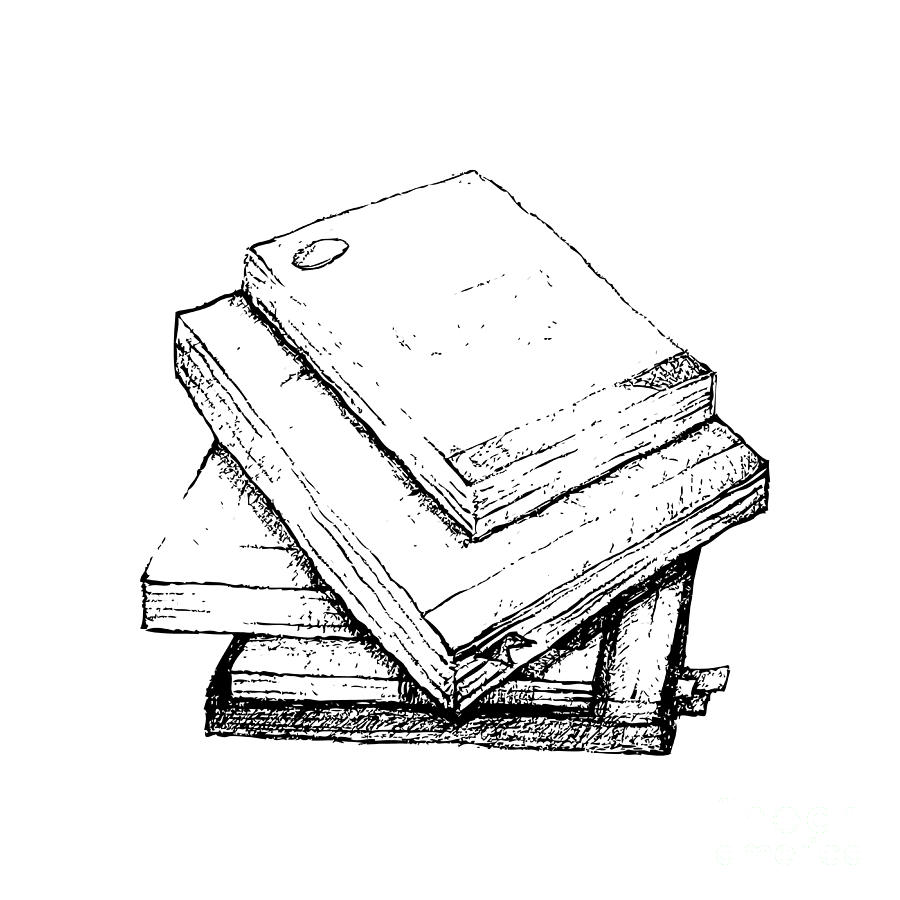 Hand Drawn Stack of Books on White Background Drawing by Iam Nee | Fine ...