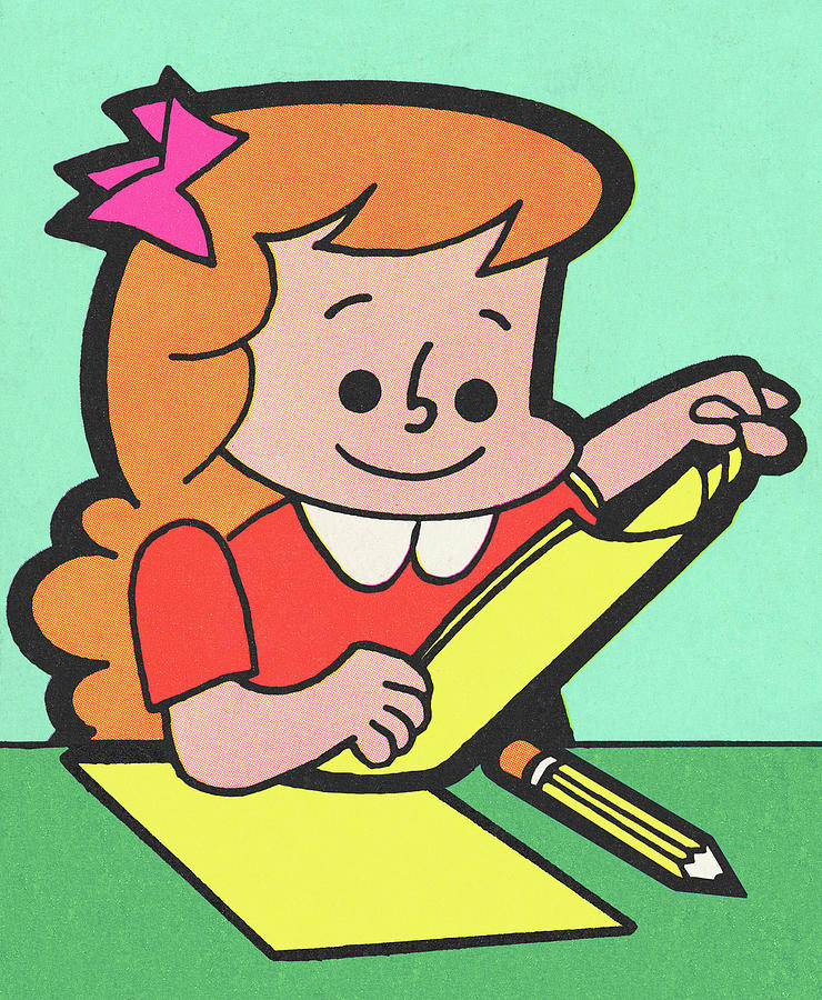 Vintage Drawing - Happy Girl in School #2 by CSA Images