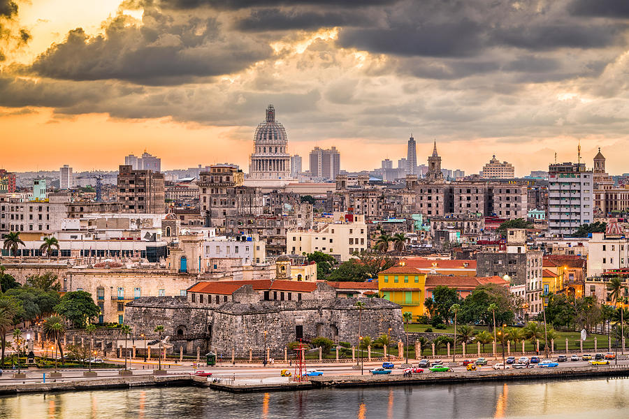 Sunset Photograph - Havana, Cuba Old Town Skyline #2 by Sean Pavone