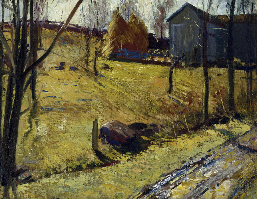 George Wesley Bellows Painting - Haystacks and Barn #2 by George Bellows