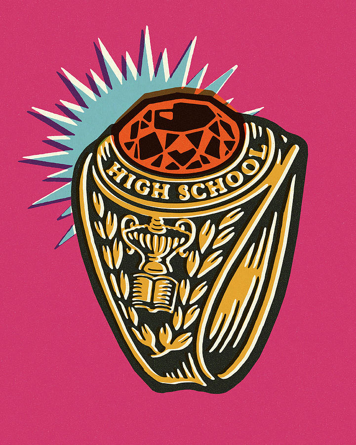 Vintage Drawing - High School Class Ring #2 by CSA Images