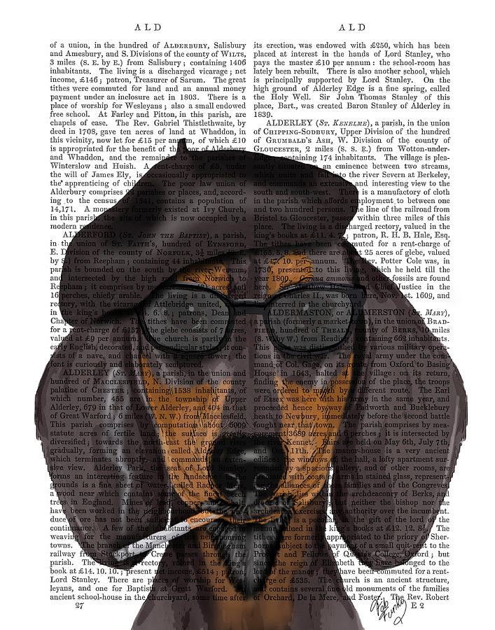 Hipster Dachshund Black And Tan #2 Painting by Fab Funky