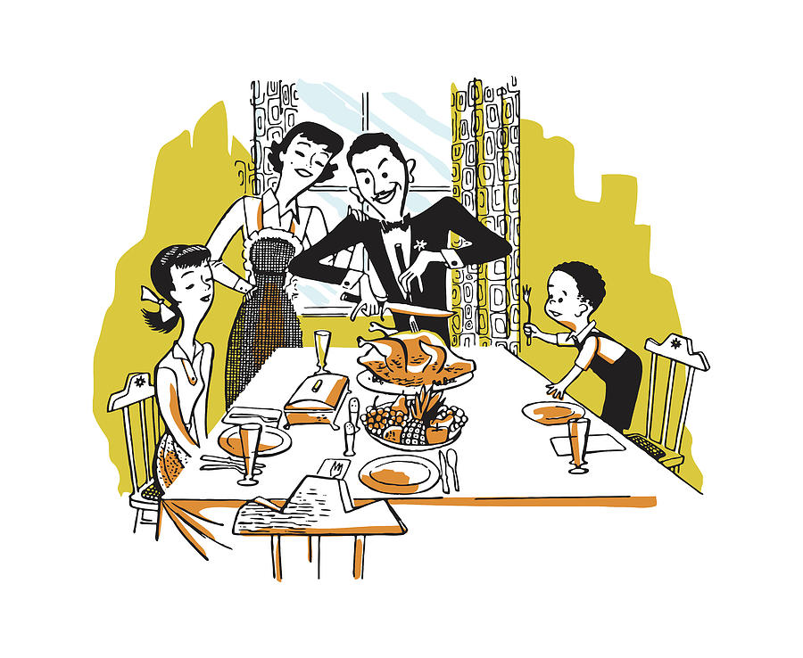 Fall Drawing - Holiday Dinner with Small Family #2 by CSA Images