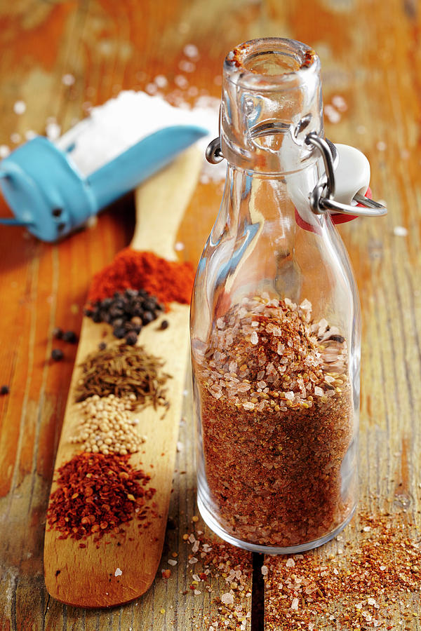 Homemade Spice Salt With Mustard, Cumin, Paprika And Chilli Photograph ...