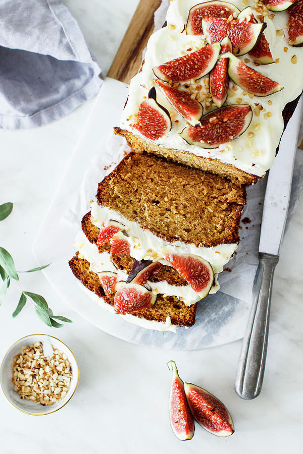 Honey Cake With Cream Cheese Frosting And Figs #2 Photograph by Annalena Bokmeier
