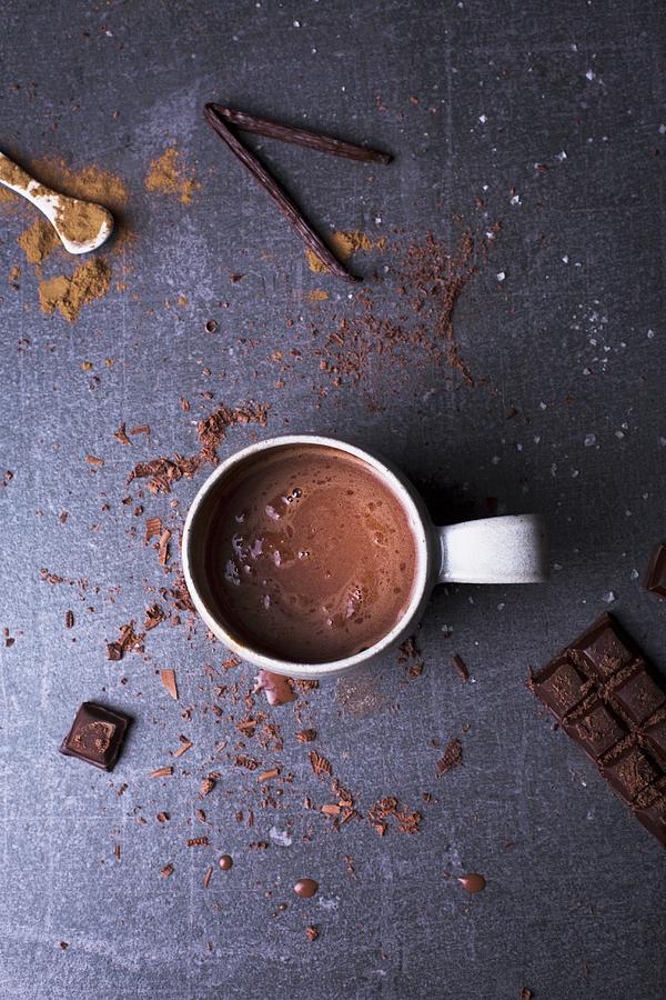Hot Chocolate With Block Of Chocolate, Milk Cinnamon And Sea Salt #2 Photograph by Rose Hewartson