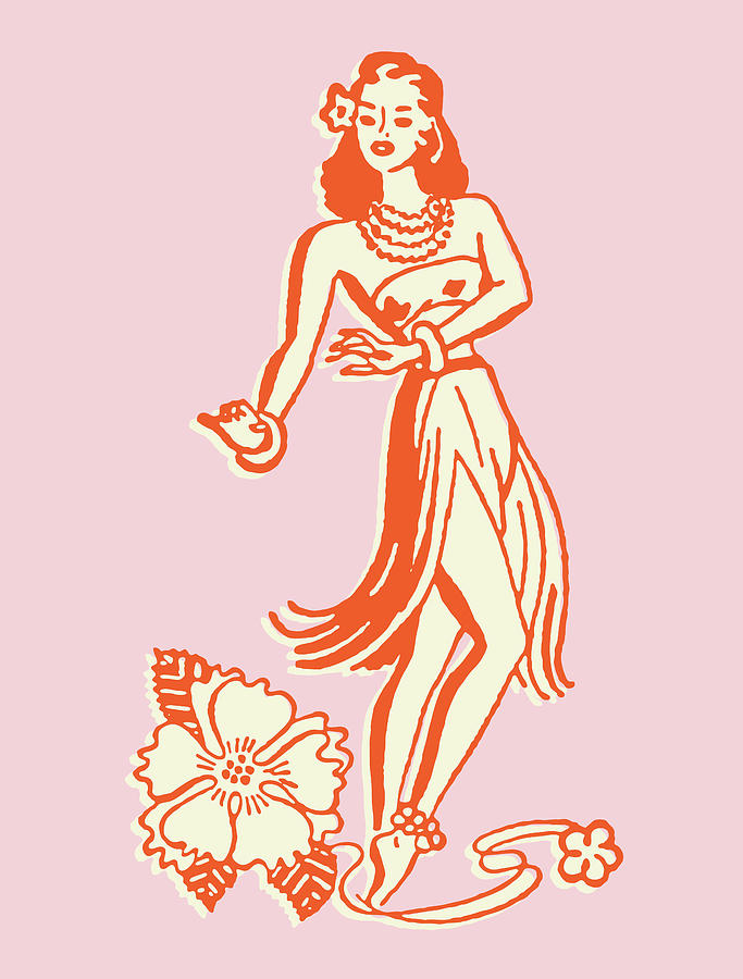 Vintage Drawing - Hula Dancer in Grass Skirt #2 by CSA Images