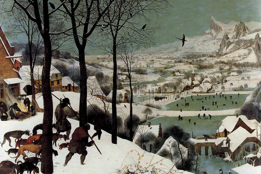 Hunters in the Snow - Detail - #2 Painting by Pieter Bruegel the Elder