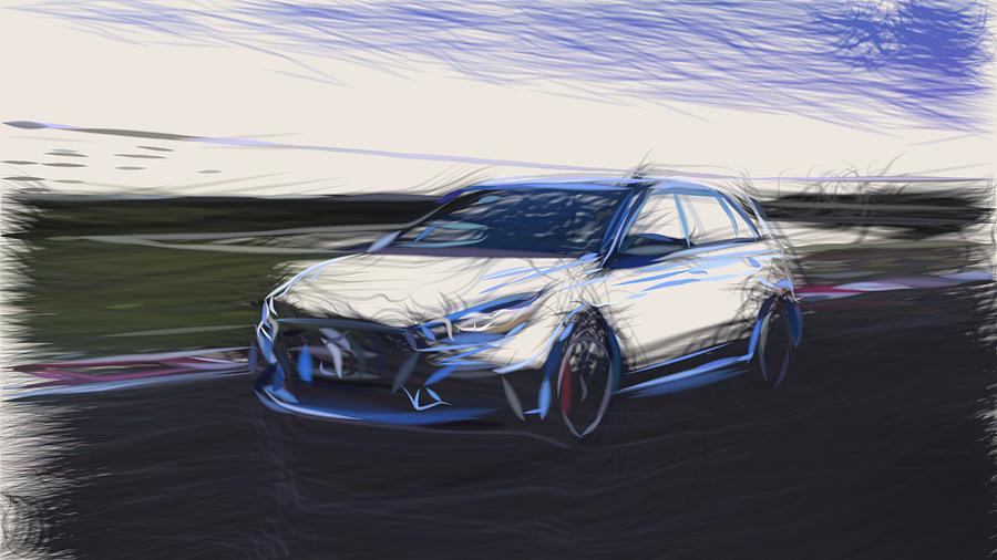 Hyundai i30 N Drawing #3 Digital Art by CarsToon Concept