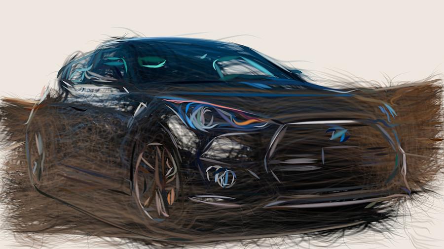 Hyundai Veloster Turbo Draw #3 Digital Art by CarsToon Concept