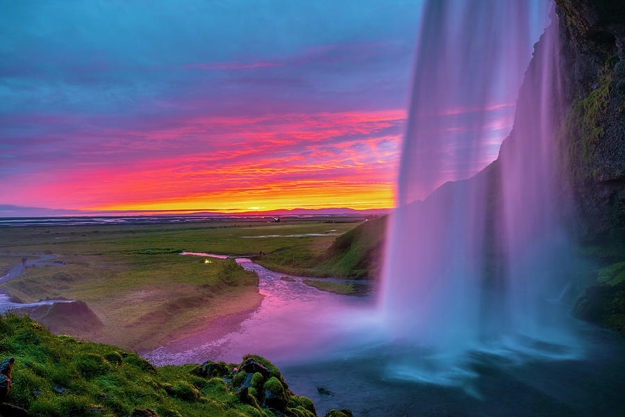 Iceland, South Iceland, Suwurland, Sunset From The Footpath Behind Seljalandsfoss Waterfall #2 Digital Art by Sebastian Wasek