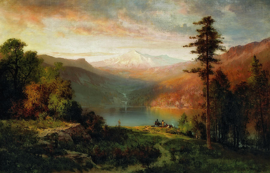 Indian By A Lake In A Majestic California Landscape Painting by ...