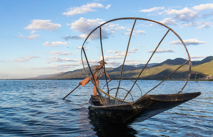 Intha fisherman on Lake Inle in Myanmar #3 Photograph by Ann Moore