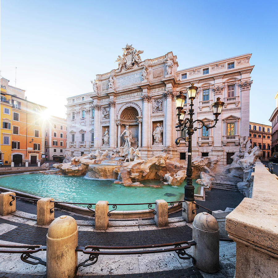 Italy, Latium, Roma District, Tiber, Tevere, Seven Hills Of Rome, Rome, Trevi Fountain, Sunset Over The Famous Fountain #2 Digital Art by Luigi Vaccarella