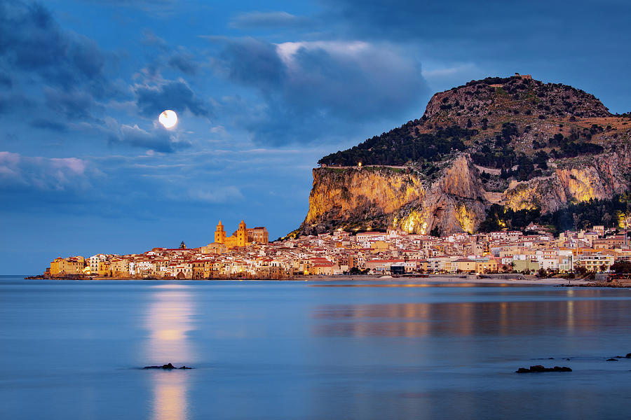 Italy, Sicily, Palermo District, Cefalu, Town With The Cathedral In Background #2 Digital Art by Antonino Bartuccio