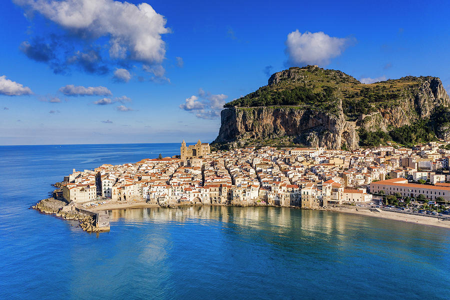 Italy, Sicily, Palermo District, Mediterranean Sea, Tyrrhenian Sea, Cefalu, Aerial View #2 Digital Art by Antonino Bartuccio