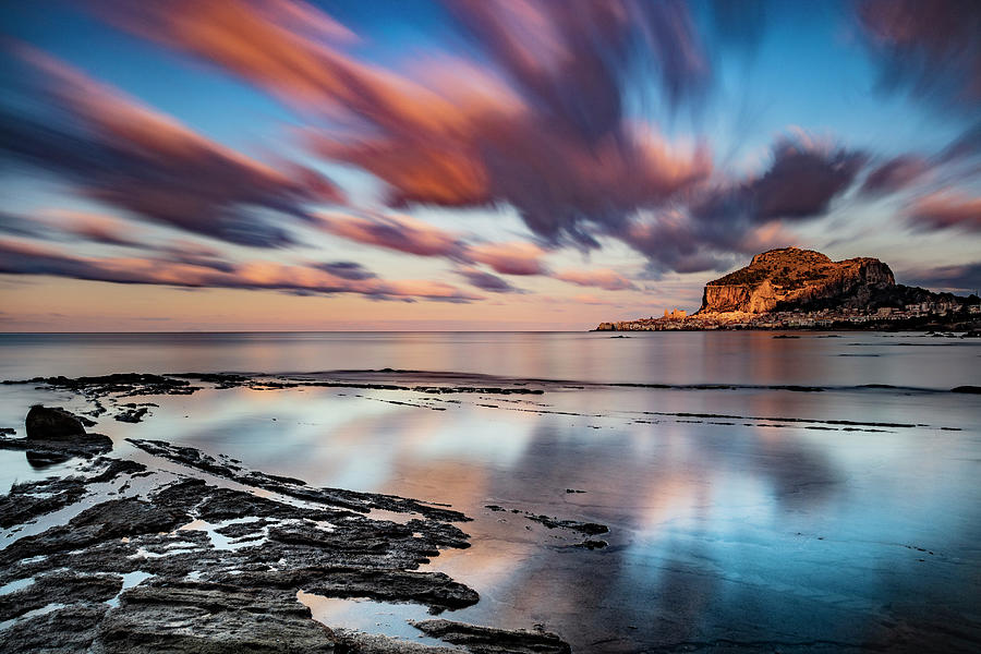 Italy, Sicily, Palermo District, Mediterranean Sea, Tyrrhenian Sea, Cefalu, View At Sunset #2 Digital Art by Antonino Bartuccio