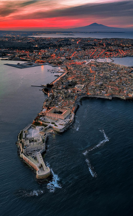Italy, Sicily, Siracusa District, Siracusa, Ortigia, Mediterranean Sea, The Island Of Ortigia Seen From Above #2 Digital Art by Antonino Bartuccio