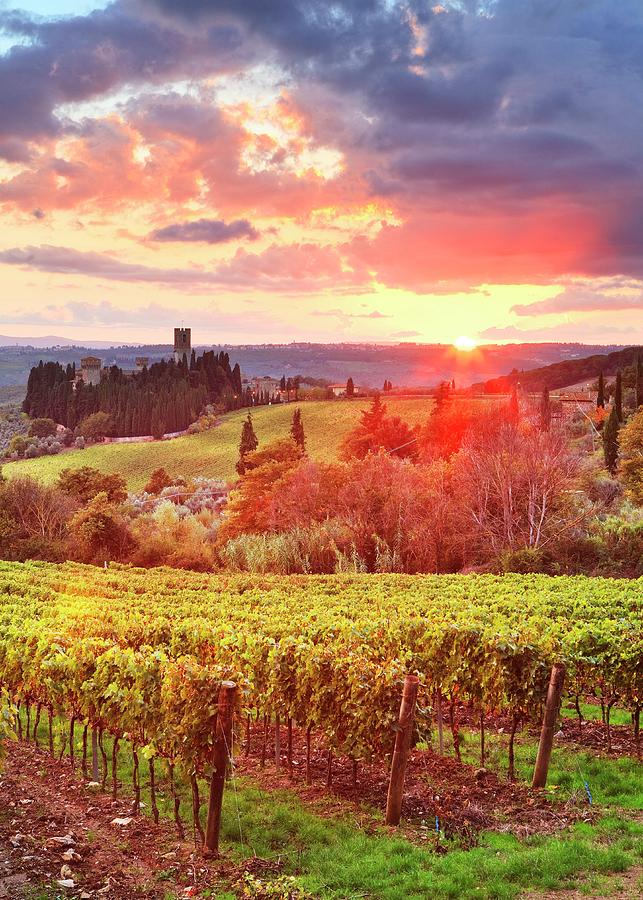 Italy, Tuscany, Firenze District, Chianti, Tavarnelle Val Di Pesa, Badia A Passignano, Sunset #2 Digital Art by Luigi Vaccarella