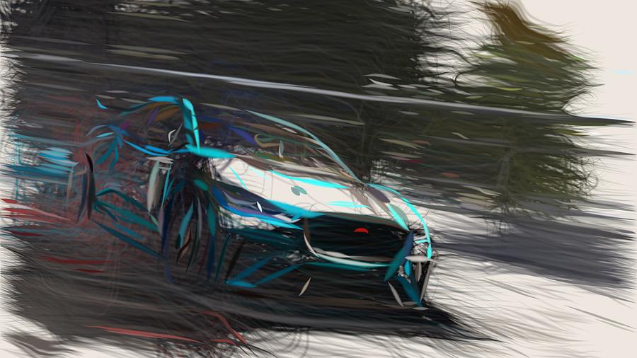 Jaguar I Pace eTrophy Racecar Drawing #3 Digital Art by CarsToon Concept