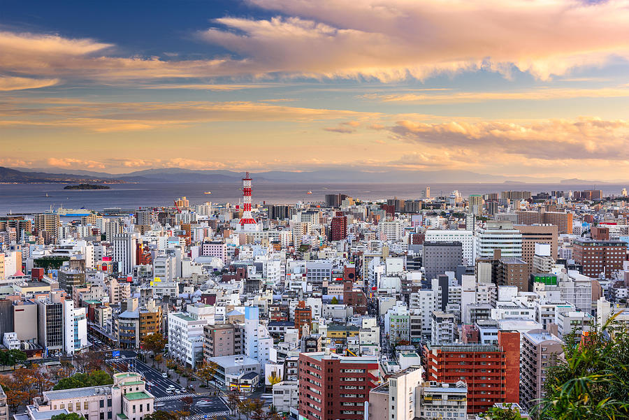 Cityscape Photograph - Kagoshima, Japan Cityscape At Dusk #2 by Sean Pavone