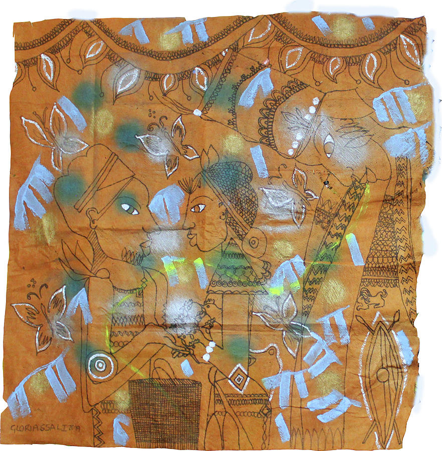 Kintu and Nambi Barkcloth  #2 Painting by Gloria Ssali